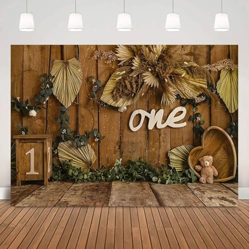 Wild One Geburtstag Kuchen Smash Hintergründe für die Fotografie Dschungel geboren Porträt Hintergrund Braun Holz Wandshooting 300x200cm