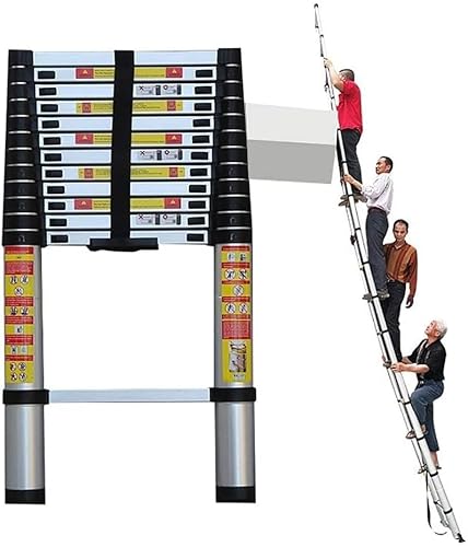 RASOANOA Teleskop-Anlegeleiter, tragbare Teleskopleiter mit 150 kg Tragkraft, klappbare Teleskop-Ausziehleiter aus Aluminium für Innendachböden und Dachzelte (Größe: 4,1 m) Ambitious