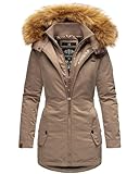 MARIKOO Designer Damen Winter Jacke Parka Mantel Teddyfell warm gefüttert B825 [B825-Sanak-Taupe-Gr.L]