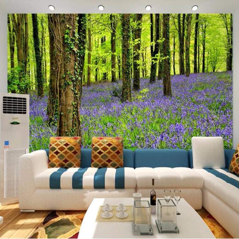 Grün Wald Lila Lavendel 3D Tapete Poster Restaurant Schlafzimmer Wohnzimmer Sofa TV Dekorative Wand-200cm×140cm