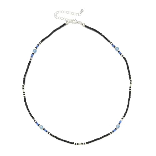 Belachick Retro Halskette Ketten Schmuck Herren Frauen Anhänger Necklace Bunte Stein Gemischte Schwarze Perlenkette Frauen Verstellbare Halskette Kette Sl406