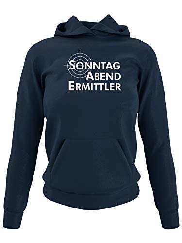 clothinx Sonntag Abend Ermittler | Passend zum Sonntagabend Krimi schauen und eine tolle Geschenkidee für alle Hobby Ermittler Damen Kapuzen-Pullover Navy Gr. XXL