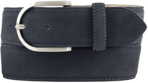 BELTINGER Damen-Gürtel aus Veloursleder 4 cm | Velour-Gürtel für Damen 40mm | Wildleder-Gürtel 4cm mit runder Gürtelschnalle | Dunkelblau 80cm