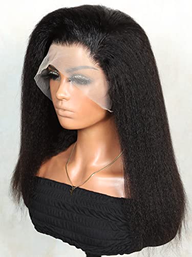 LINLINCD-Menschliche Spitzenperücken 13 * 4 Spitze Front Kurze Afro Gerade Echthaarperücke für schwarze Frauen (180Dichte 5 * 5,12 Zoll)