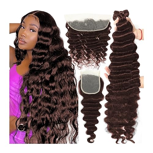 Human Hair Bundles Lose Tiefe Welle Bundles Mit Verschluss 6x6 Spitze Verschluss 3/4 Bundles Braun 100% Brasilianische Remy Menschliches Haar Bundles #4 Farbige human hair weave (Size : 4" x 4", Col