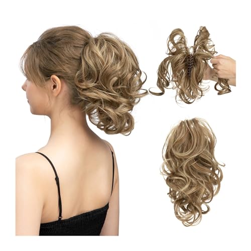 Brötchen Haarteil Synthetische DIY Klaue Clip In Pferdeschwanz Haarverlängerungen Haarteil Haarknoten Gefälschte Schwarzblond Naturhaar Falscher Zopf for Frauen Brötchen Haarteil(10H24B)