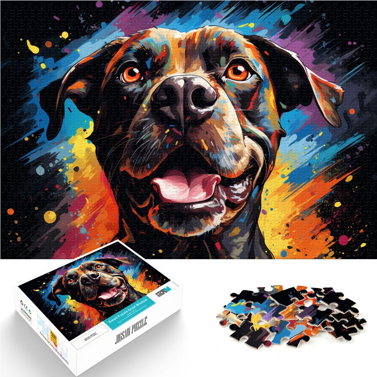 Puzzle, buntes Hundegemälde, 1000-teiliges Puzzle für Erwachsene, Holzpuzzle ganze Familie und die 1000 Teile (50 x 75 cm)