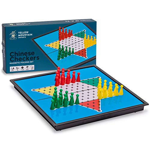 Yellow Mountain Imports Magnetisches Sternhalma (Chinese Checkers) Reise-Set, 24,8 Zentimeter - zusammenklappbares, tragbares Brettspiel Set