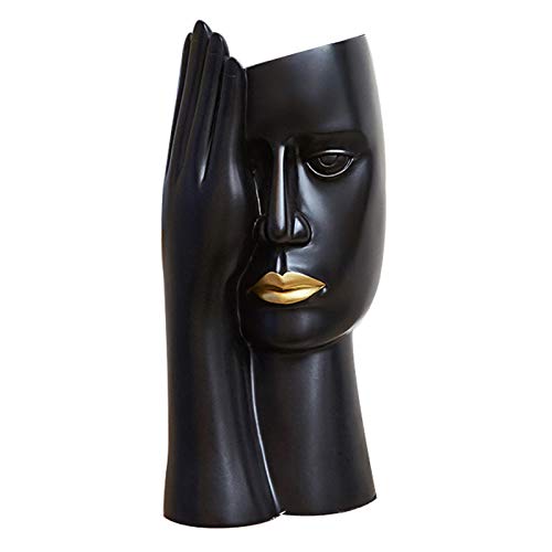 Uziqueif Abstrakte Menschliches Gesicht Vase-Blumentopf Harz-Blumen-Vasen, Blumentöpfe,Nordic abstrakte Skulptur Sukkulente Kaktus Topf Desktop-Vase Ausgangsdekoration Ornament,Schwarz