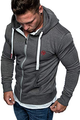 Amaci&Sons Herren Zipper Kapuzenpullover Sweatjacke Pullover Hoodie Sweatshirt 1-04029 Anthrazit XL