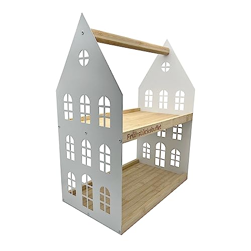 UNUS HOME Etagere Frühstücksbuffet, 2 Etagen mit Griff, für Frühstück, Obst, Wurst und Käse, Tablett aus Bambus Holz, Gestell aus Metall, ideal als Geschenk