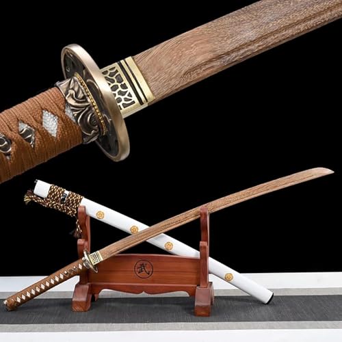 MAUXpIAO 40 Zoll handgeschmiedetes Bokken, Katana aus natürlichem Palisanderholz + Kupferhandschützer mit Massivholzscheide, Anime-Holzschwert für Cosplay-Dekoration Weihnachten, Halloween, Keno-Displ