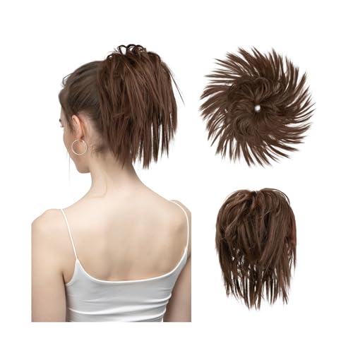 Haarteile Haarknoten Synthetisches Kunsthaar, unordentlicher Dutt, Chignon, elastisches, flexibles Band, Haargummi, lockiges Haarteil, synthetische Verlängerung Brötchen Haare(Medium ash Brown)