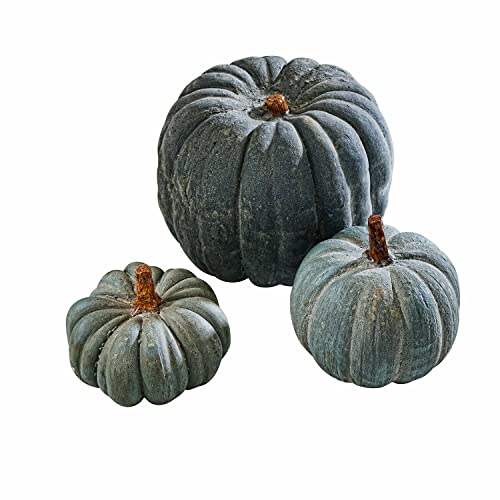 Loberon Kürbis 3er Set Pumpkin, Polyresin, Groß: H/Ø ca. 21/26.5 cm, Mittel: H/Ø ca. 18/17 cm, Klein: H/Ø ca. 12/17 cm, blau