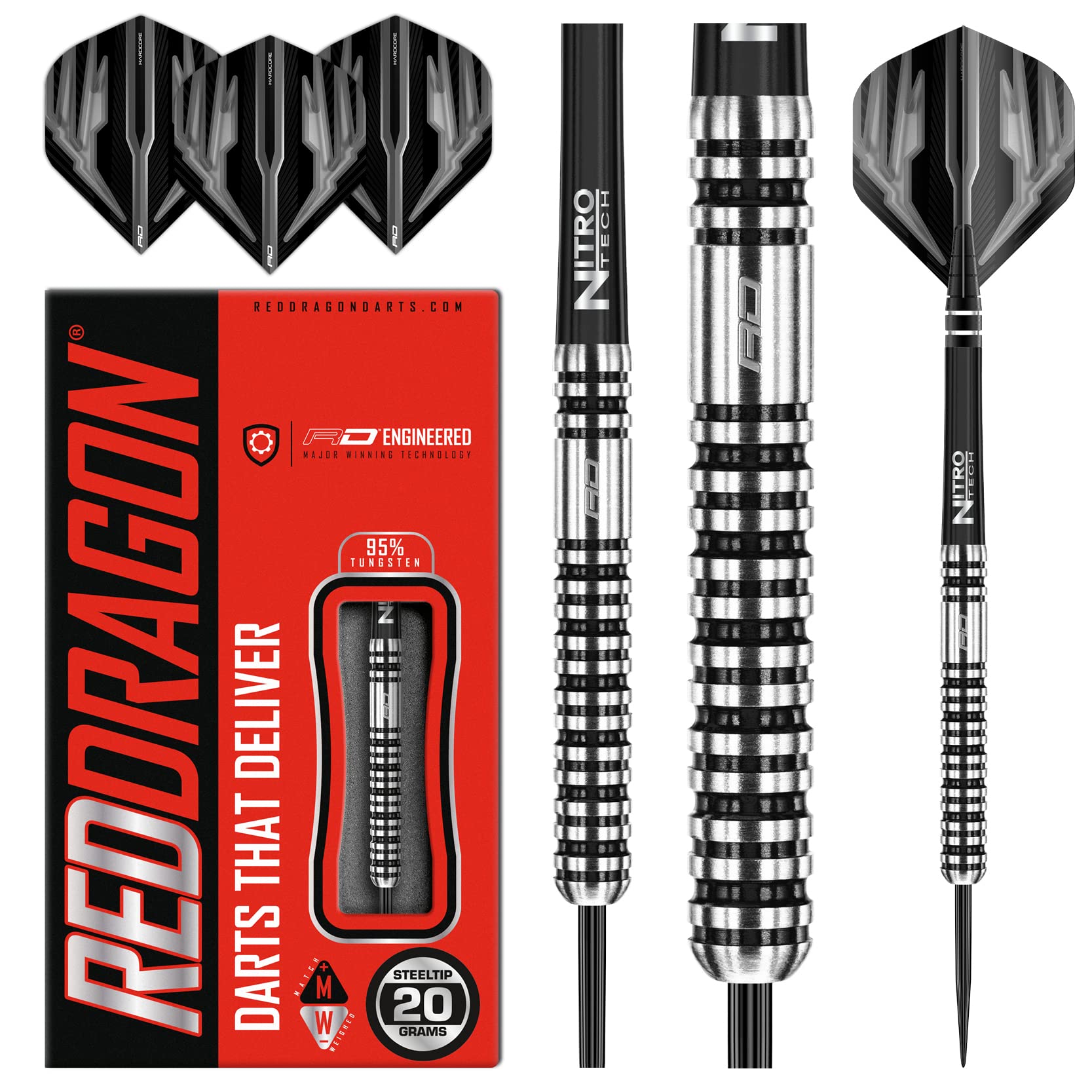 RED DRAGON Dragonfly 3: 20g Tungsten Darts mit Flights und Schäfte