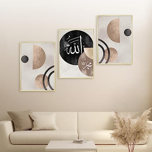 HAVA Artwork ® Poster Set, Islamische Poster, Islam Poster Set, Poster Set Islam, Islamische Bilder, Islamische Deko, Islam Deko, Bilderrahmen (3x 40x50cm mit Goldrahmen, Abstract Set)