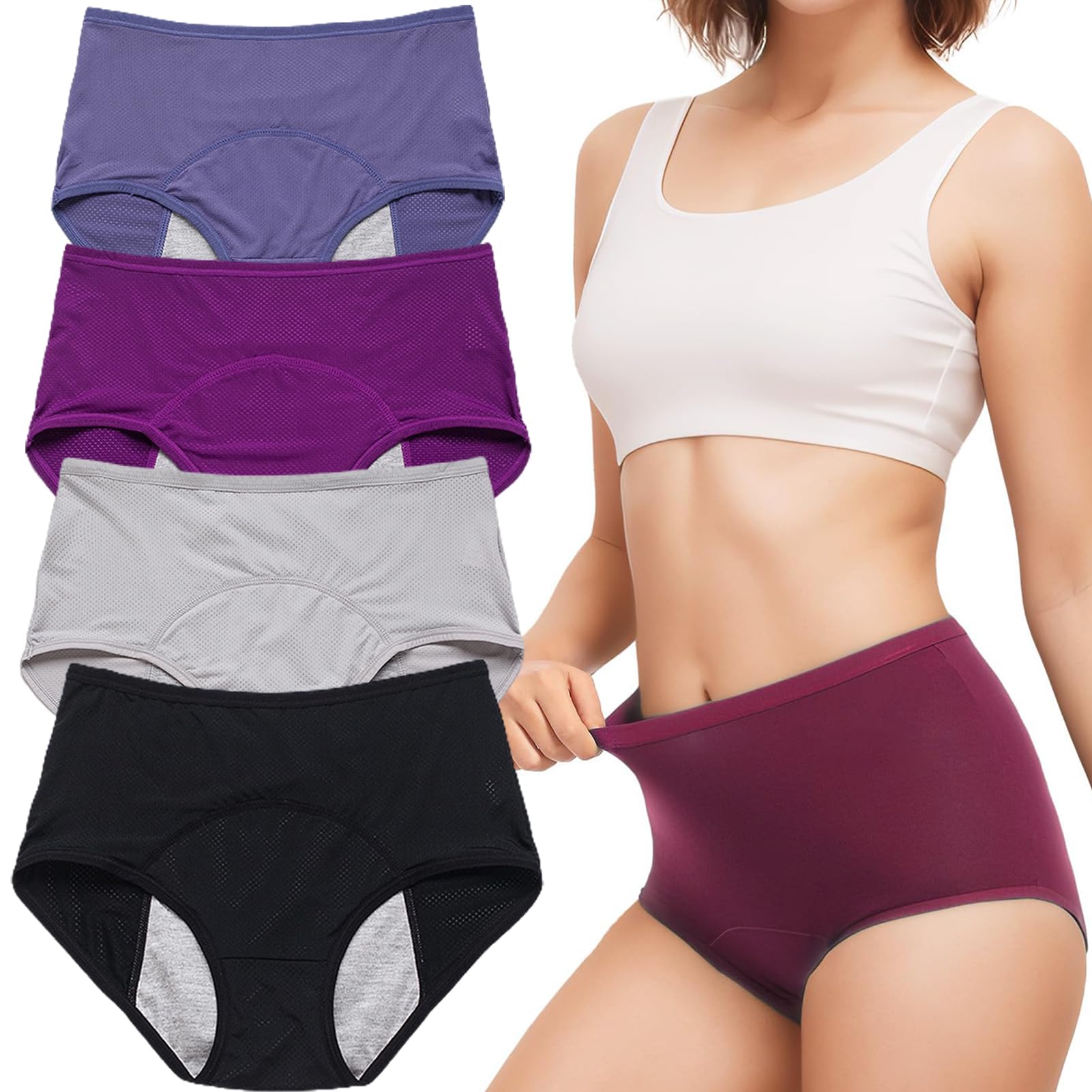 Atmungsaktive Damen Periodenhose Unterwäsche Auslaufsichere 4 Stück Menstrual Heavy Flow Damen Auslaufsichere Unterwäsche Unterhosen (B 3XL)