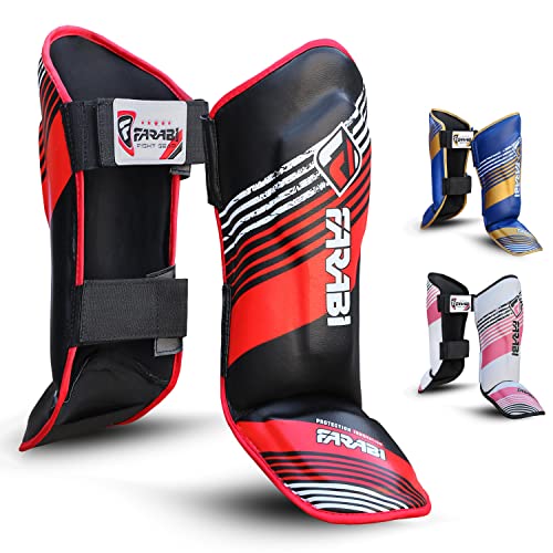 Farabi Shin pad Protector Instep to be Used in Boxing MMA, Muay Thai Kickboxing Karate Taekwondo Martial Art UFC Fights Training. (Black/Red)