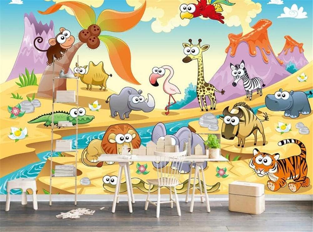 Cartoon Tier Elefant Giraffe Affe 3D Tapete Poster Restaurant Schlafzimmer Wohnzimmer Sofa TV Dekorative Wand-250cm×170cm