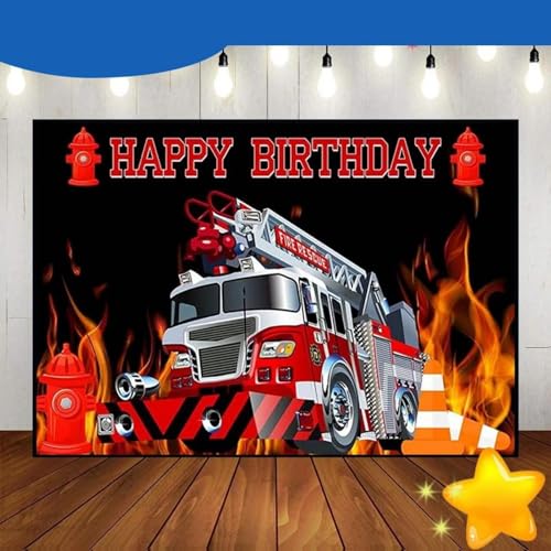 Feuerwehr LKW Alles Gute zum Geburtstag Party Fotografie Flamme Flamme Schwarz Hintergrund Lagerfeuer Party Schule Geburtstag Dekor 210X150cm