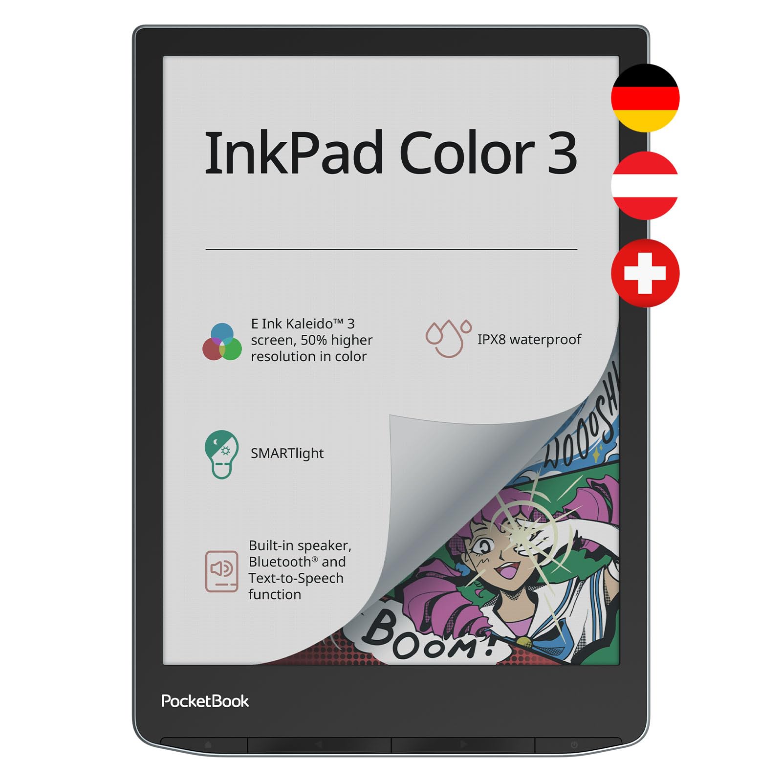 Pocketbook InkPad Color 3 eReader Grau 8" 32 GB Speicher Bluetooth Wasserschutz