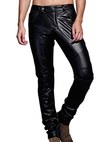 Idopy Herren Schlanke Passform Party Performance Biker Faux Leder Jeans Hosen Pu-Hose, Schwarz, 36(Taille 94cm)