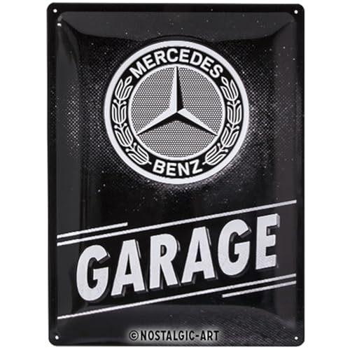 Nostalgic-Art Retro Blechschild Mercedes-Benz – Garage – Geschenk-Idee für Auto Accessoires Fans, aus Metall, Vintage-Dekoration, 30 x 40 cm