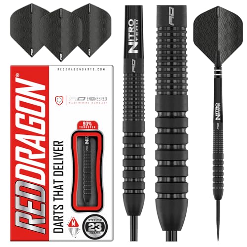 RED DRAGON Phantom - 23 Gram Tungsten Professional Darts Set with Flights and Nitrotech Shafts (Stems)