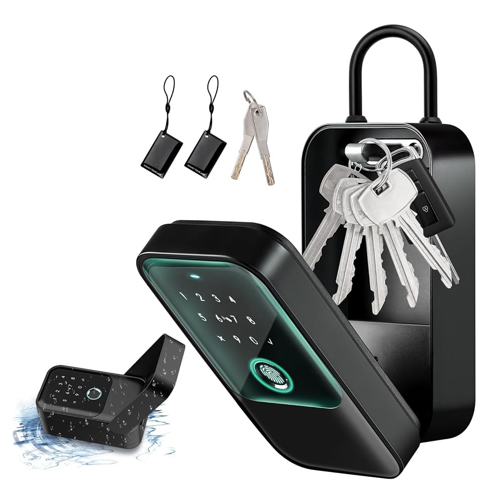 Kiudduy Smartlock-Box für Hausschlüssel mit 5 Entsperrmethoden Fingerabdruck, App-Steuerung, Zugangskarte, Passwort, Geeignet Fürs Büro