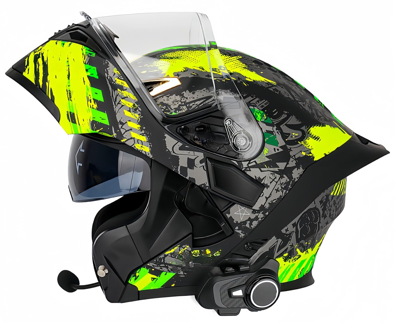 Modulare Bluetooth-Motorradhelme, ECE-zugelassener modularer Motorradhelm für Männer und Frauen, Rollerhelm mit Antibeschlag-Visier, zugelassen für Männer und Frauen D,M57-58CM