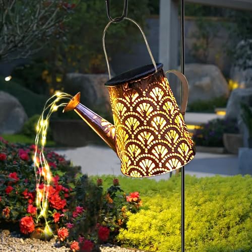 LQWELL Solar Gießkanne mit Wasserfall Lichterkette Lampe für Garten Außen, Jahrgang Solar Lanterne Garten Lampe für Hof, Path Rasen, Wege, Terrasse, Yard Deko