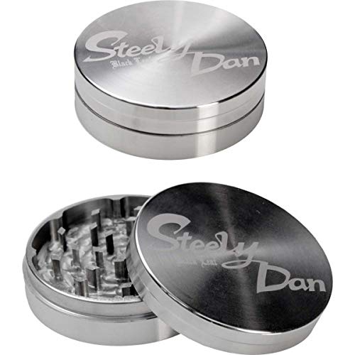 Black Leaf Steely Dan Grinder 2-teilig Ø 59mm | hochwertiger Crusher aus rostfreiem Stahl | Premium Grinder mit Reißverschlusstasche | Höhe 19mm