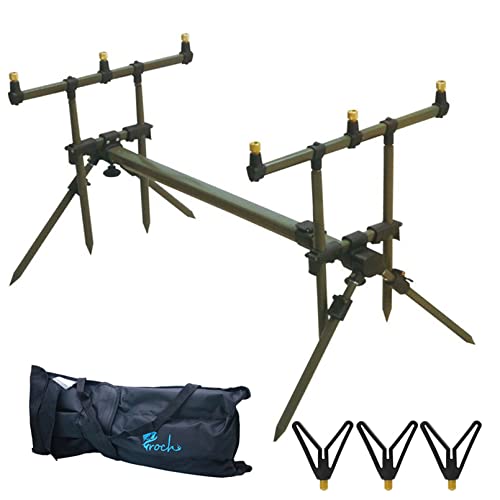 Croch Master Rod Pod Rutenhalter Aluminium Deluxe für 3 Ruten inkl. Rutenauflagen Tasche (Grün Rutenhalter)