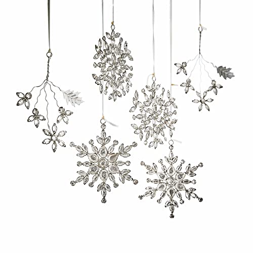 LOBERON® Weihnachtsschmuck 6er Set Allegan, Schneeflocken, Weihnachtsdeko, Eisen, Glas, H/B/T ca. 12/8/1 cm, Silber