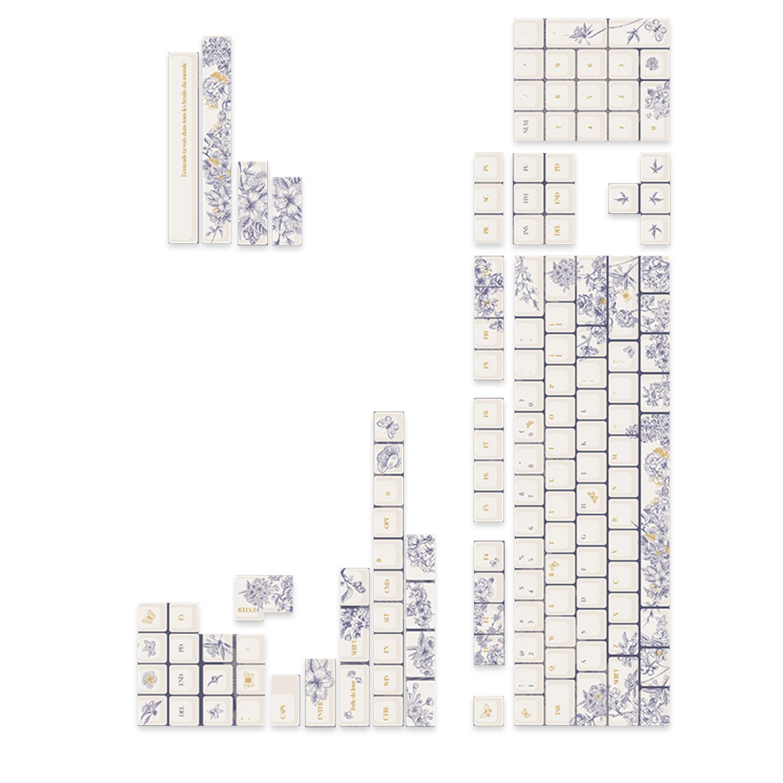 Ukbzxcmws Französisches Stickerei Thema PBT Tastenkappen DyeSub Tastenkappen Set Für Mechanische Tastaturschalter 7u 2 25u 2 75u Spacebar Tastenkappen Für Mechanische Tastaturen