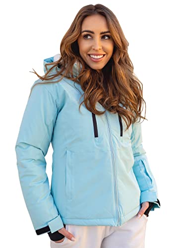 BOLF Damen Winterjacke Skijacke Snowboardjacke Schneejacke mit Kapuze Schneefang Bündchen Winddicht Wasserdicht Atmungsaktiv Outdoor Sport Style HH012 Hellblau M [D4D]