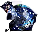 Bluetooth Motorradhelm Integralhelm Erwachsene,Klapphelm Motorradhelm ECE-Zertifiziert,Integrierter Motorradhelme Mit Doppelvisier,Für Frauen Männer Erwachsene Klapphelme (Color : B, Größe : Large)