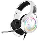 Spirit of Gamer - PRO H8 | Weiß RGB Gaming Headset Kabel mit Mikrofon | Kompatibel PS5, PS4, Xbox, Switch & PC | Stereo 2.0 Audio | USB und Klinkenausgang | Kunstlederpolsterung & Verstellbarer Bügel