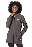 MARIKOO Übergangsjacke Damen (XS-XXL) - Atmungsaktiv, Innen Samtweicher Stoff, Kapuze, Winddicht - leichte Jacke lang - Stehkragen, 3 Taschen, verlängerter Zipper - Anthra L