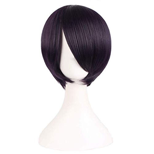 LINLINCD-Haarteile Kurze Gerade Bob Seidige Synthetische Perücken Heißer Verkauf Mode Natürliche Omber Gemischt Dunkle Wurzeln Haar für Frauen 14 zoll / 37 cm Deep Purple