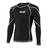 Hawk Sports Herren-Kompressions-Shirt, Basisschicht, für Sport, MMA, BJJ, Rashguard No Gi, langärmelig, Rashguard-Shirt für Männer (schwarz, groß)