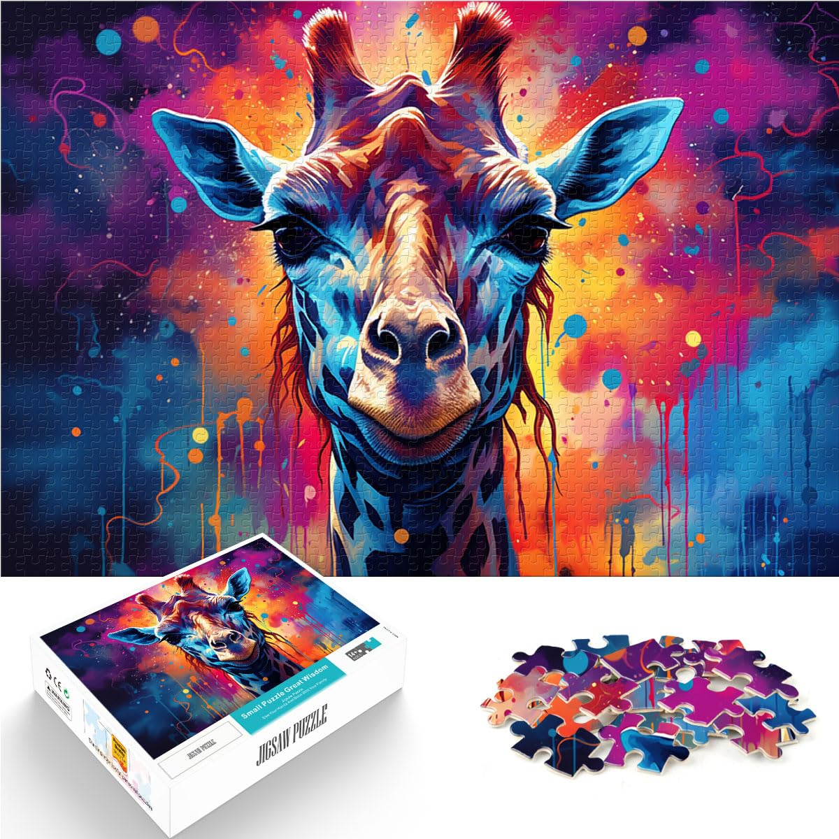 Spiel-Geschenk-Puzzle, farbenfrohe psychedelische Giraffenkunst, 1000-teiliges Puzzle für Erwachsene, Holzpuzzle als Geschenk für die ganze Familie und die 1000 Teile (50 x 75 cm)