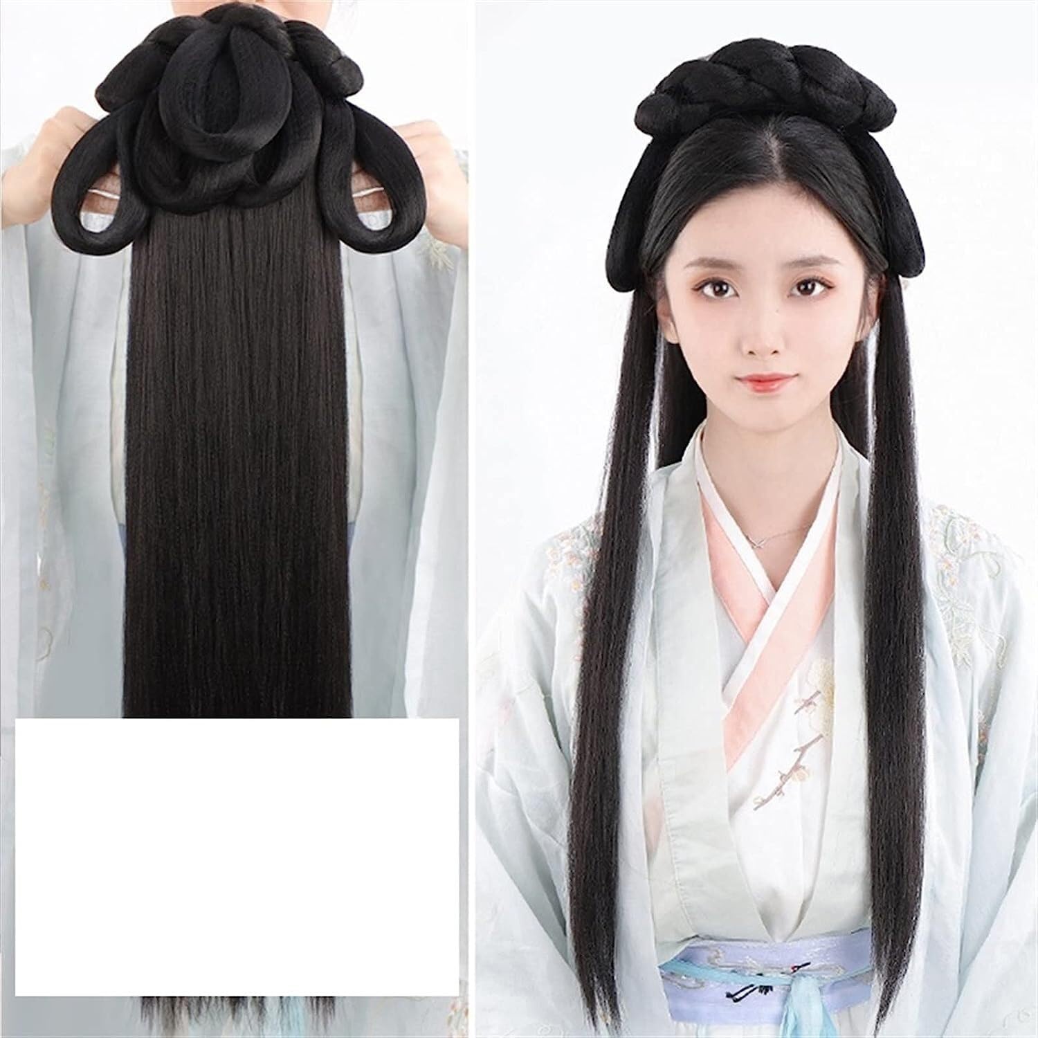 Haargabel, Braut-Haarnadeln, Hanfu-Haarstäbchen, Hanfu-Perücke, synthetisches Stirnband, Damen, chinesischer Stil, Haarteil, Modellierung, Cosplay-Pad, Haar-Accessoire, Kopfschmuck, schwarze Kopfbedec