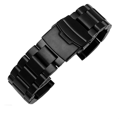 SCRUBY Feste Verdickung 5,5 mm großer Größe Edelstahl Uhrenbänder Silber schwarz 22 mm 24 mm 26 mm Matt Metal Watchbandband Handgelenk Wache(Black,24mm)