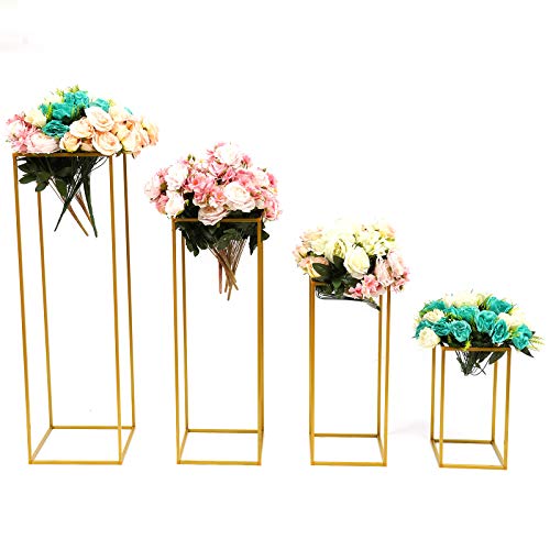 4Pcs Metall Hochzeit Blumenständer,Bodenständer Hochzeit Dekor Blumensäule,Boden Säule Stand Straße führen Hochzeit Versorgung,Gold