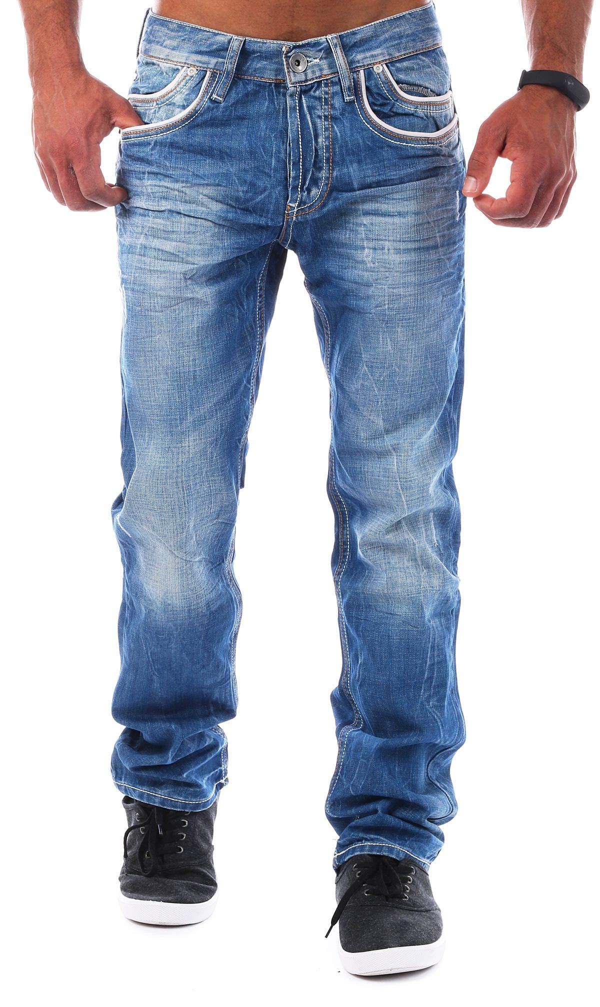 Cipo & Baxx Herren Jeans Hose Dicke Naht Modern Denim Slim Fit Jeans Regular-Fit Straight Hose W40 L32 Blau