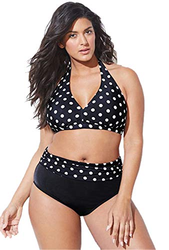 chuangminghangqi Damen-Bikini mit hoher Taille, gepolstert, Übergröße, zweiteilig, bedruckt, Stickerei für Schwimmen und Meer, Punkte, XL