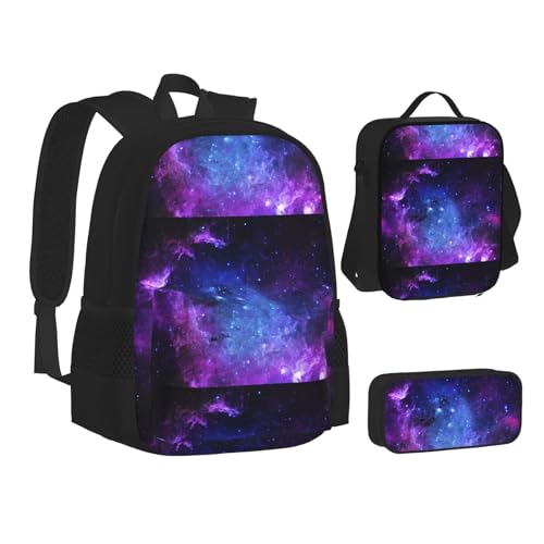 WURTON Büchertasche mit Astronauten-Druck, Federmäppchen, 3-in-1, Schulrucksack-Set, Kinderrucksack, Blue Galaxy, Einheitsgröße