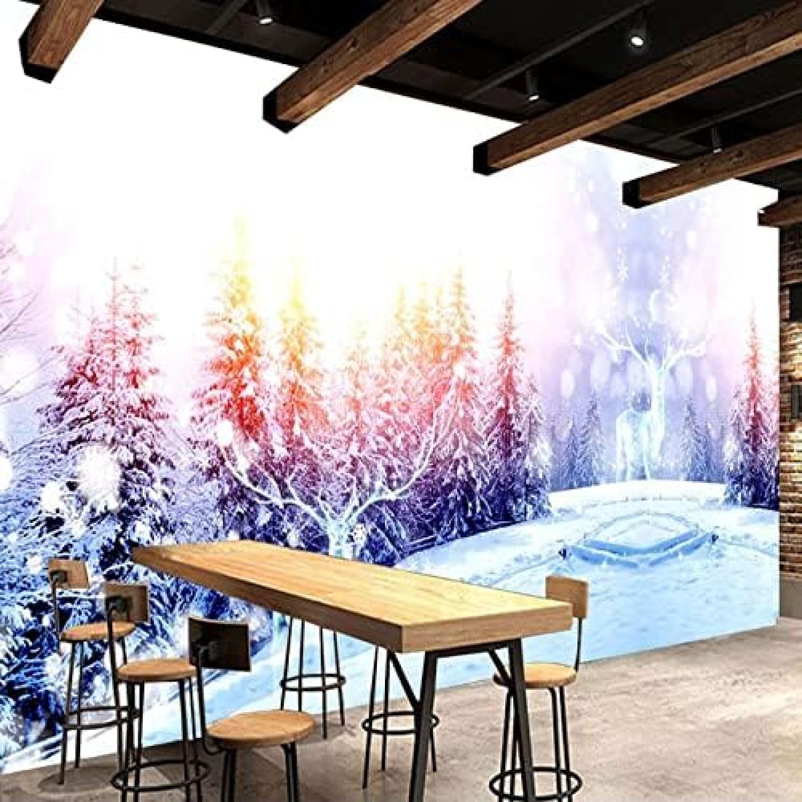 XLMING Winter Wald Elch Schnee Szene 3D Tapete Wohnzimmer Sofa Schlafzimmer Esszimmer Home Dekoration Wand-400cm×280cm