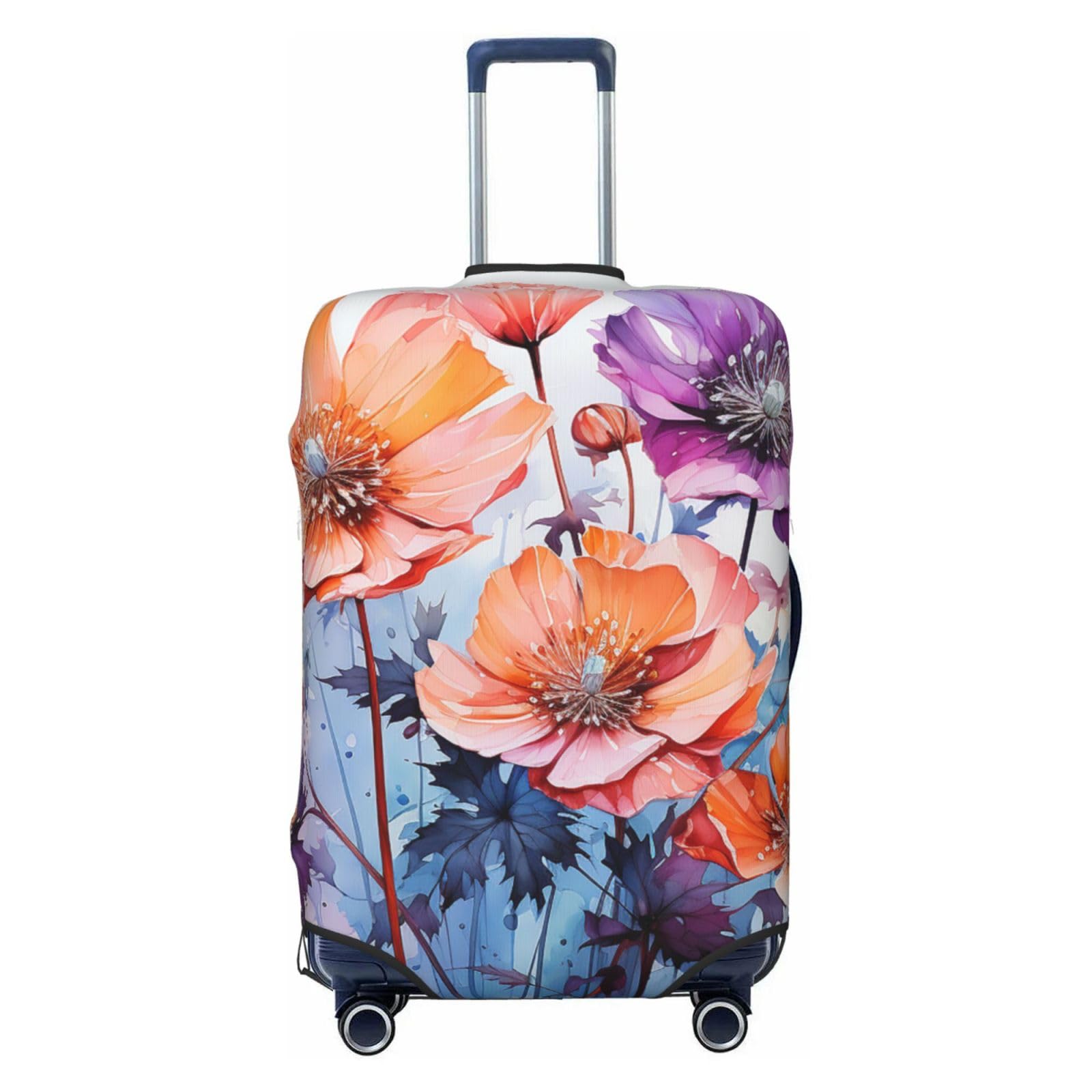 CSGJMYGS Reisegepäck-Abdeckung, elastisch, waschbar, modisch, kratzfest, Aquarell-Blumen, Koffer-Schutz, passend für 45,7 - 81,3 cm Gepäck, Schwarz , XL